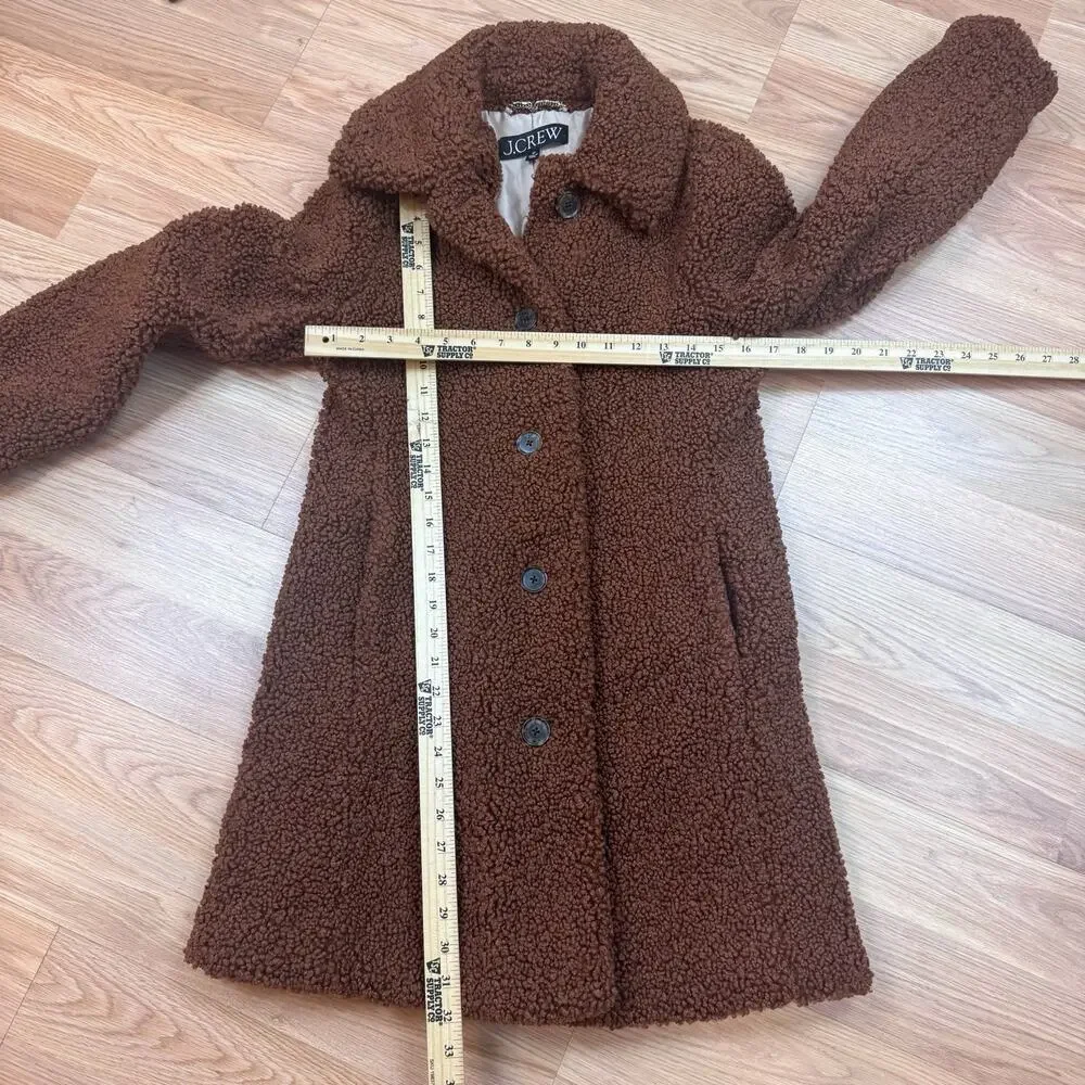 J.Crew Women’s Teddy Sherpa Coat Size SP Brown Tan Clay Winter Long Jacket